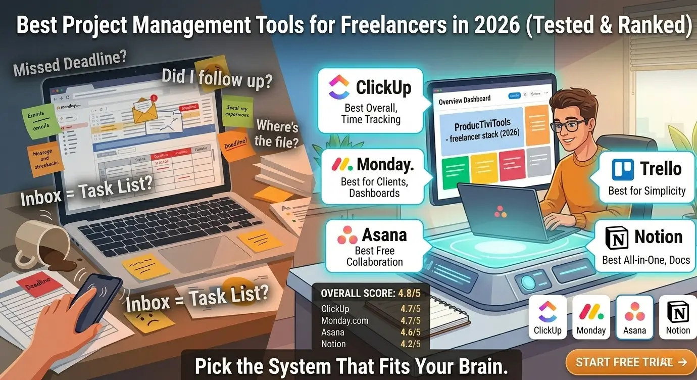 Best Project Management Tools for Freelancers in 2026 (Tested & Ranked) 1 Best project management tools for freelancers in 2026 - ClickUp, Asana, Monday compared