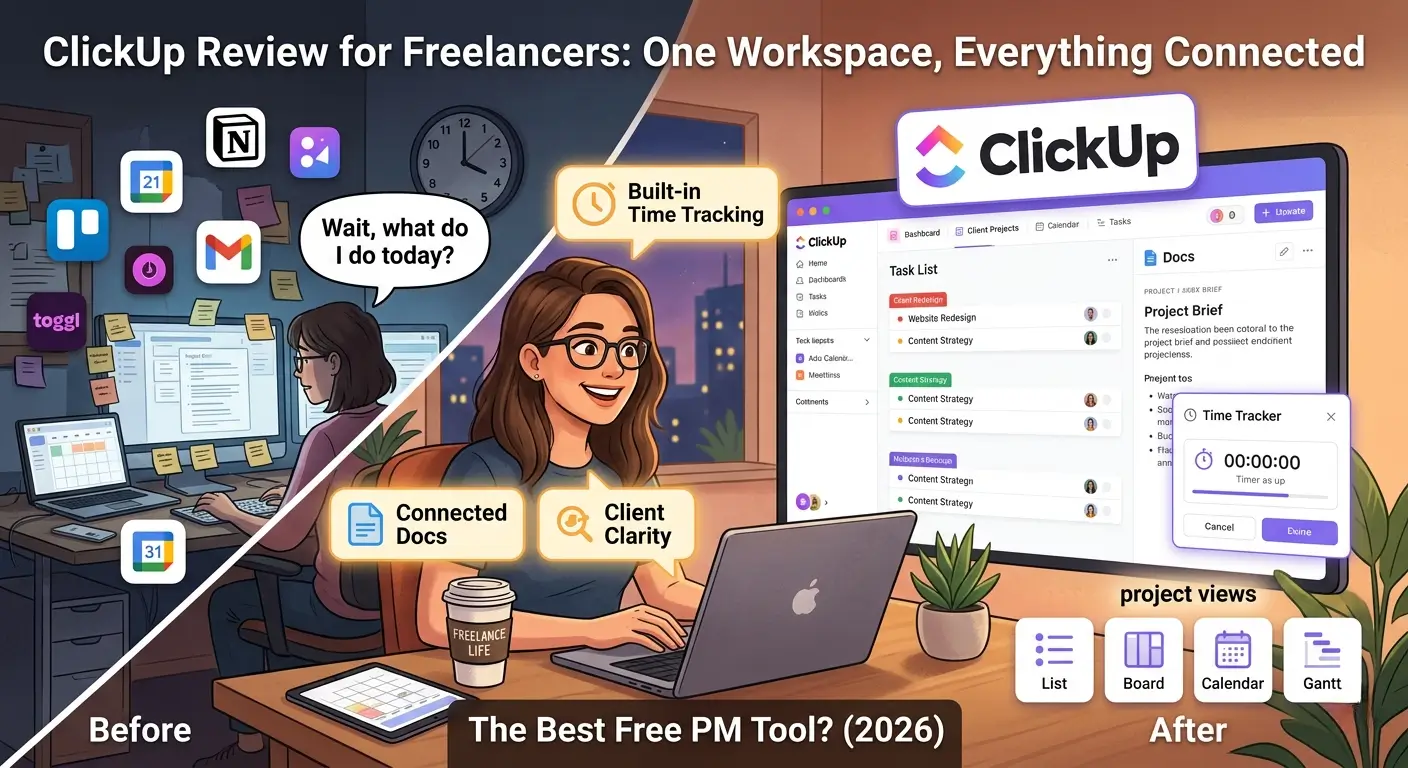 ClickUp Review for Freelancers: The Best Free Plan? (2026) 1 ClickUp review for freelancers 2026 - is the free plan enough for project management